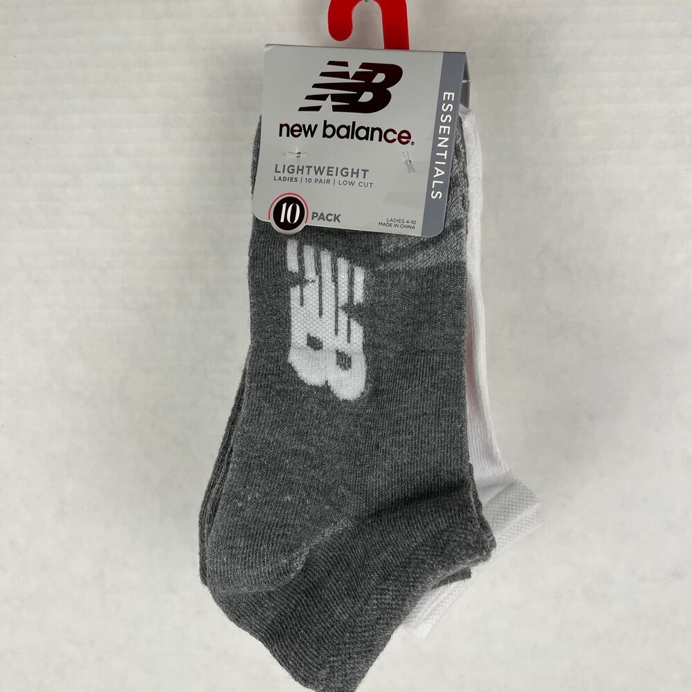 New Balance Womens Socks Low Cut Sz 4-10 Lightweight 10 Pr Gray White Stretch
